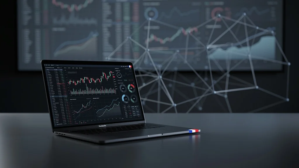 Bureau avec interface de trading crypto et documents fiscaux français