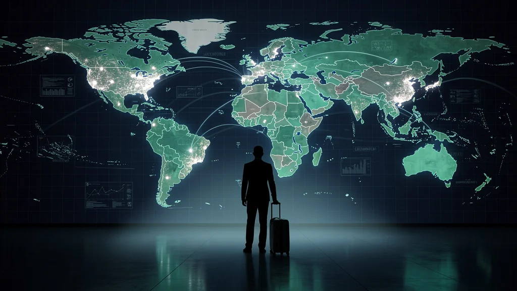 Voyageur consultant une carte du monde des juridictions crypto à zéro pour cent d'impôt